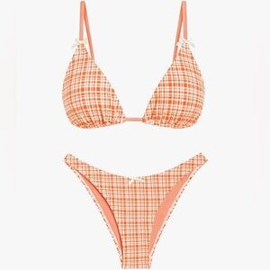 Chic Plaid Bikini Set in Orange - size M